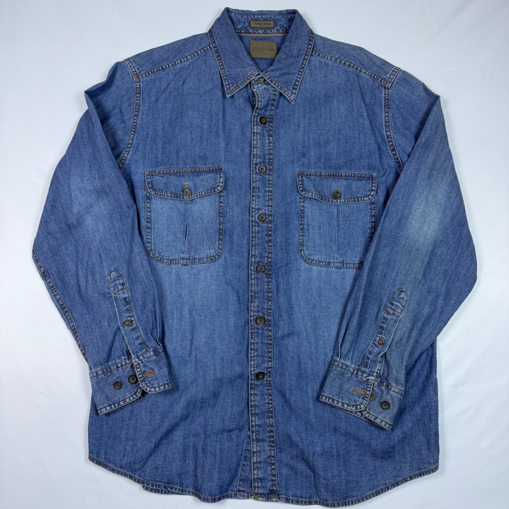 St. Johns Bay Denim Shirt Mens M Blue Vintage Long Sleeve Button Down